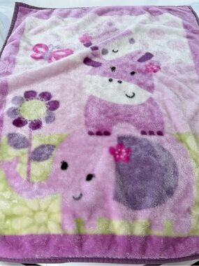Kids Plush Pink & Purple Elephant Blanket - Soft Cozy Throw